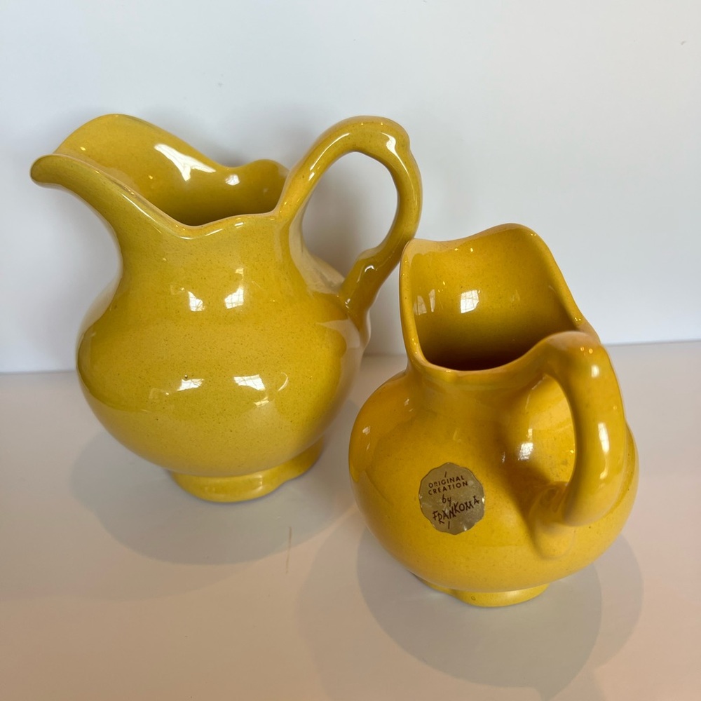Vintage Frankoma Yellow Creamer Pitcher Set of 2 Mid Century Farmhouse Decor - Picture 2 of 9